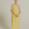 Banana One Shoulder Long Dress with Bananas Detail