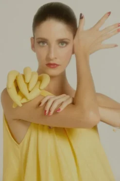 Banana One Shoulder Long Dress with Bananas Detail