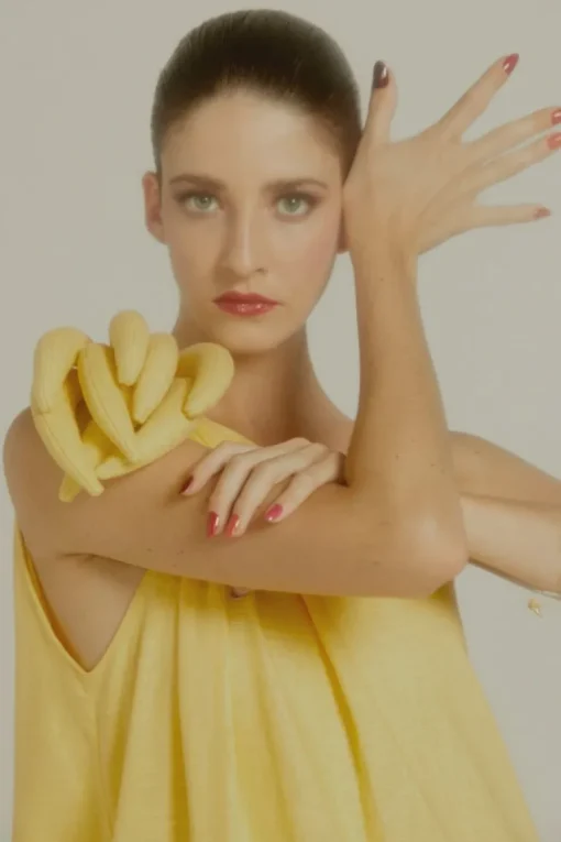 Banana One Shoulder Long Dress with Bananas Detail