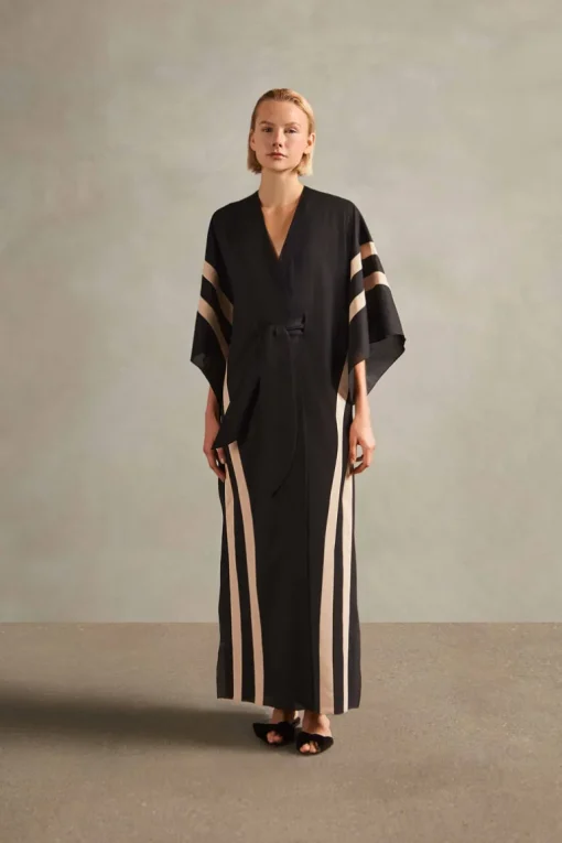 Cotton Chambray Long Kaftan With Sash