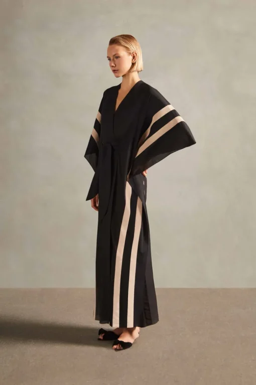 Cotton Chambray Long Kaftan With Sash