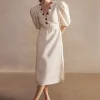 Demi Pois Puff-Sleeved Midi Dress
