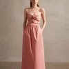 Exotic Coral Solid Cut-Out Long Dress