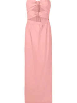 Exotic Coral Solid Cut-Out Long Dress