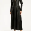 Faux Leather Pleated Midi Skirt