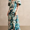Flower Power Puff-Sleeved Long Dress