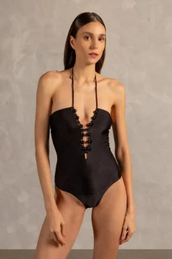 Golden Age Solid Halterneck Swimsuit