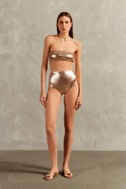 Golden High-Waisted Bandeau Bikini
