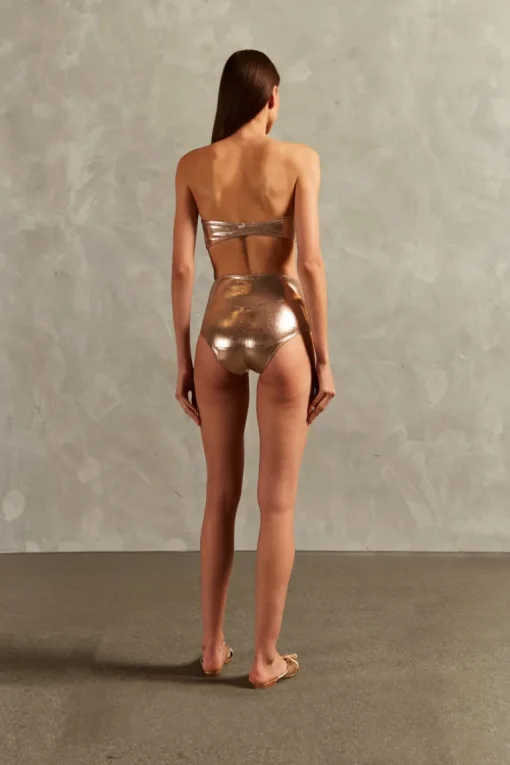 Golden High-Waisted Bandeau Bikini