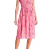 Hydrangea Print Midi Dress With Lastex Detail