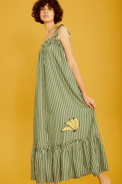 Josephine Striped Long Dress with Banana Detail
