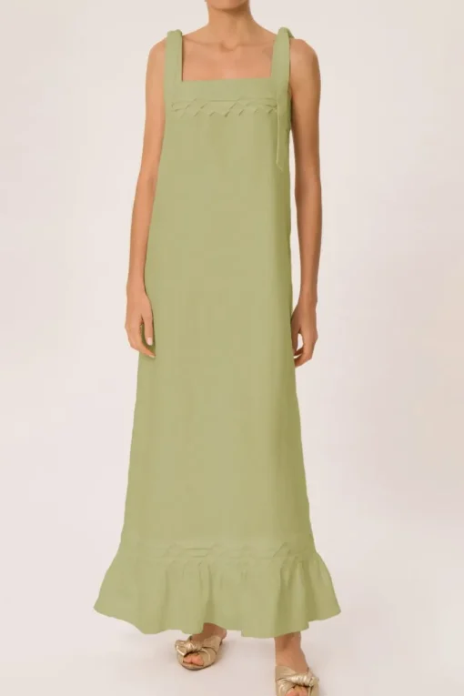 Linen Long Dress With Application
