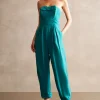 Lipstick Solid Strapless Jumpsuit