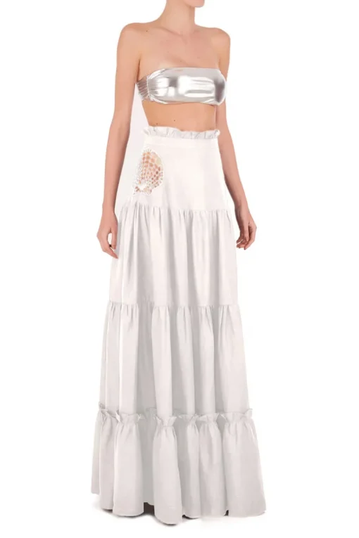 Marine Long Skirt With Seashell Embroidery