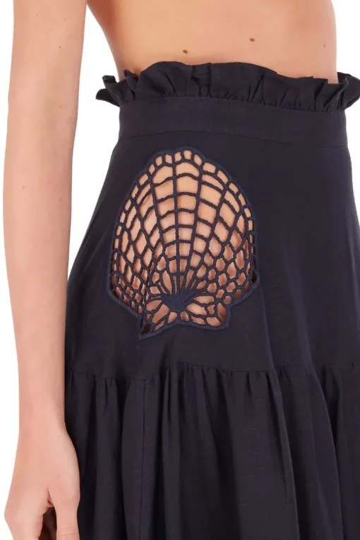 Marine Long Skirt With Seashell Embroidery