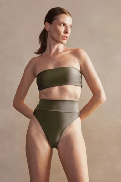 New Pois Solid High-Leg Bandeau Bikini