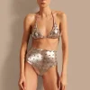 Oysters Solid High-Waisted Bikini With Pearls