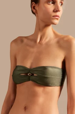 Oysters Solid Strapless Bikini With Pearl