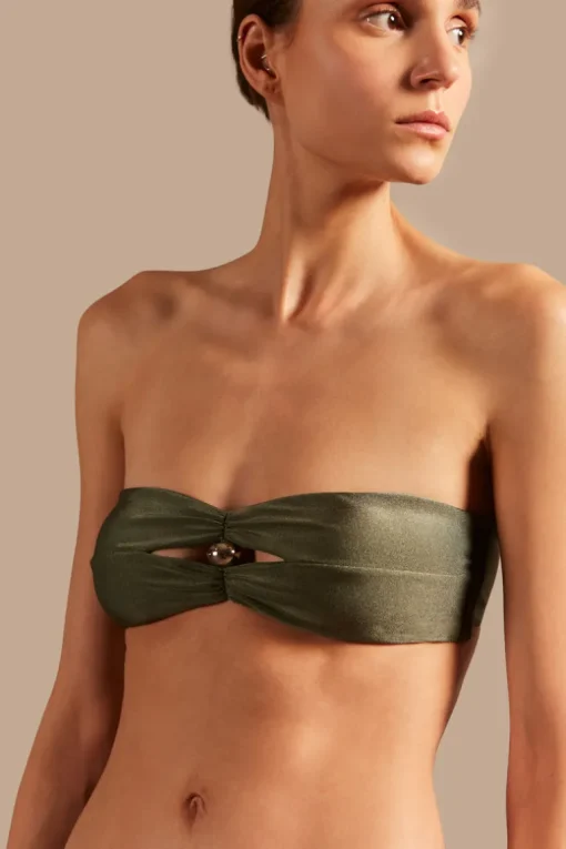 Oysters Solid Strapless Bikini With Pearl