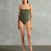 Oysters Solid Strapless Swimsuit With Pearls