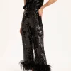 Sequins Wide-Leg Pants With Feathers