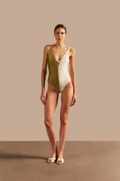 Solid AD Straps Bicolor Swimsuit