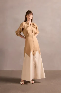 Solid Bicolor Long Skirt