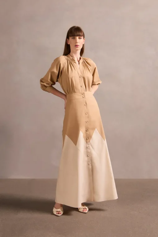 Solid Bicolor Long Skirt