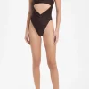 Solid Dark Brown High-Leg Strapless Swimsuit