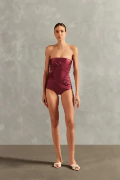 Solid Frilled Strapless Swimsuit