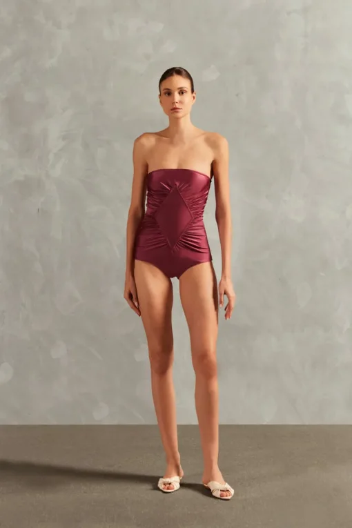 Solid Frilled Strapless Swimsuit
