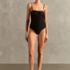 Solid Frilled Straps Swimsuit