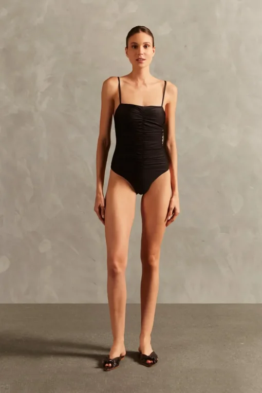 Solid Frilled Straps Swimsuit