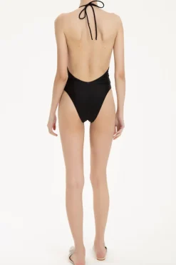 Solid Halterneck Swimsuit With Knot