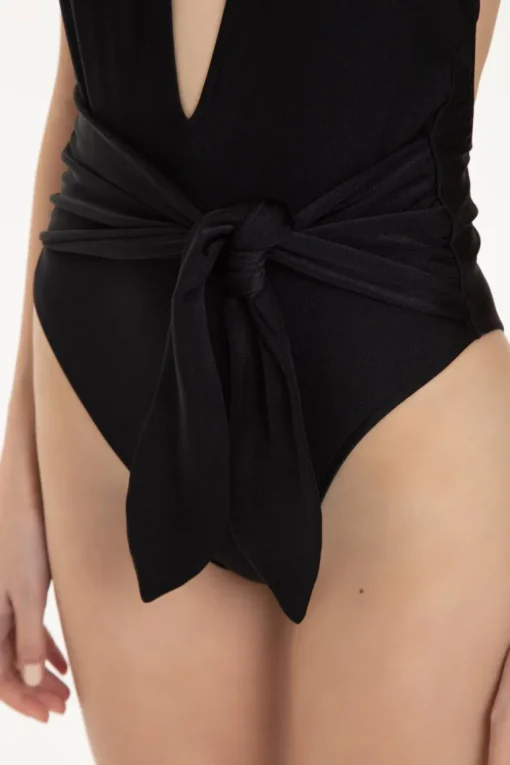 Solid Halterneck Swimsuit With Knot