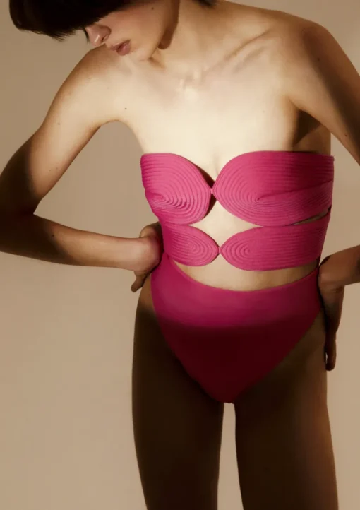 Solid High-Leg Matelasse Swimsuit