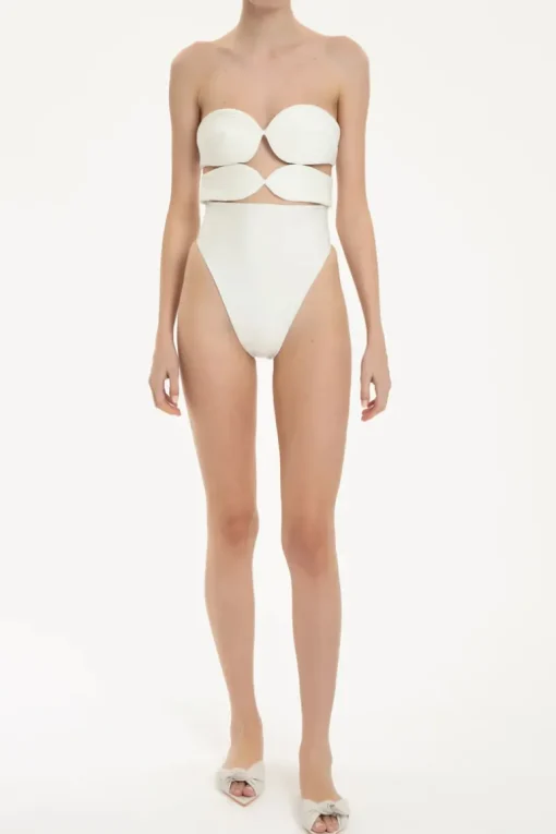 Solid High-Leg Matelasse Swimsuit