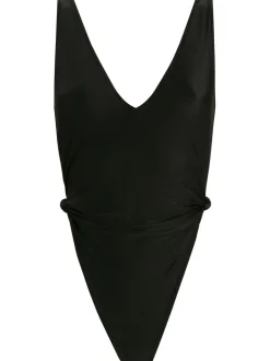 Solid High-Leg Swimsuit With Side Knots