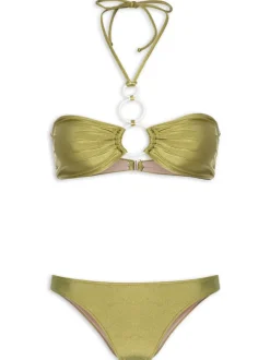 Solid Hoops Strapless Bikini