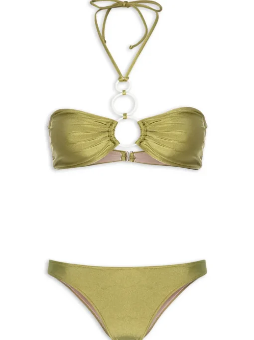 Solid Hoops Strapless Bikini