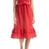 Solid Ruffled Midi Dress With Straps