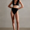 Solid Shoulder-Pad High-Leg Bikini