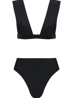 Solid Shoulder-Pad High-Leg Bikini