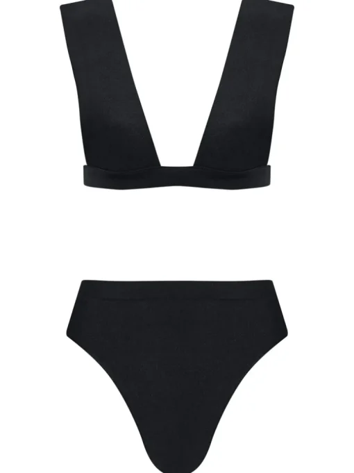 Solid Shoulder-Pad High-Leg Bikini