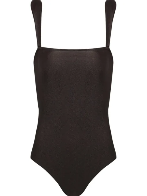 Solid Shoulder-Pad Swimsuit