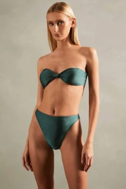 Spray Of Flower Solid High-Leg Strapless Bikini