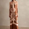 Spray Of Flower Strapless Long Dress