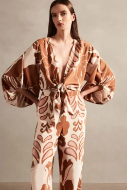 Spray Of Flower Voluminous Sleeves Shirt