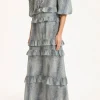 Stone Ruffled Long Dress