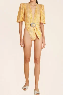 Tortoise V-Neck Bodysuit With Belt